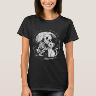 Camiseta Skeleton Cat Skull Kitty Cute Gótico Halloween Cos