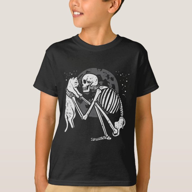 Camiseta Skeleton Cat Skull Kitty Cute Gótico Halloween Hom (Anverso)