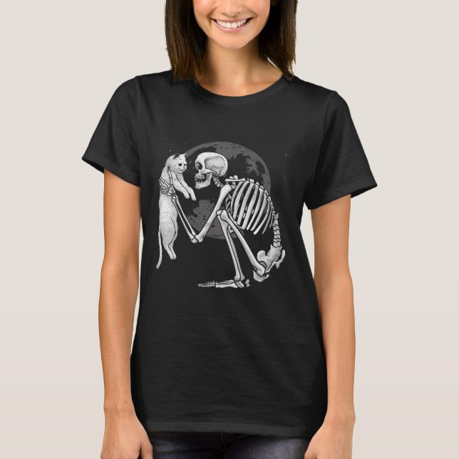 Camiseta Skeleton Cat Skull Kitty Típico Fantasma Halloween (Anverso)