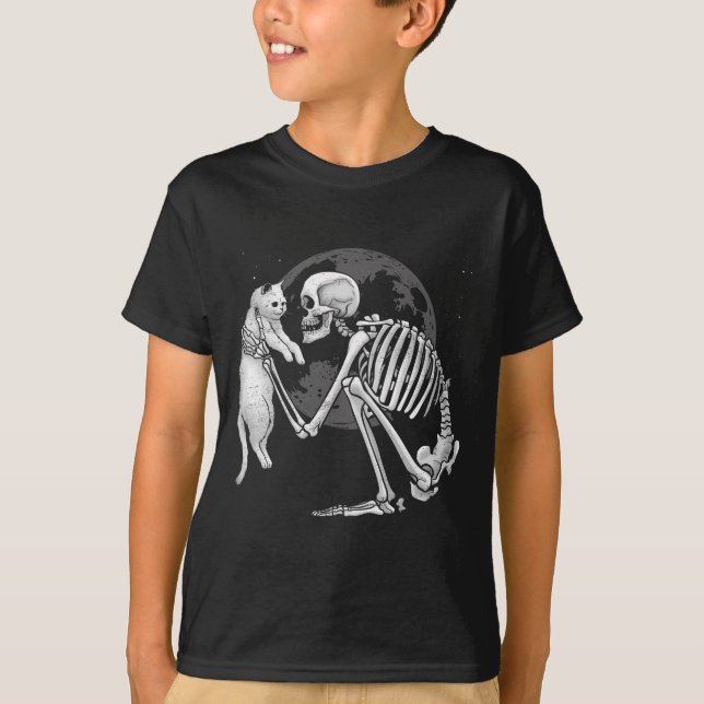 Camiseta Skeleton Cat Skull Kitty Típico Fantasma Halloween (Anverso)