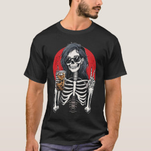 Camiseta Skeleton Chica bebe café signo de paz