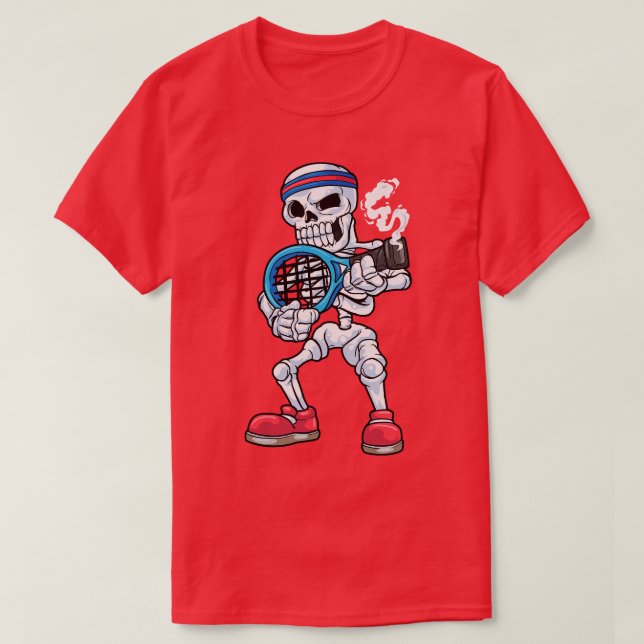 Camiseta Skeleton como jugador de tenis con cabeza (Diseño del anverso)
