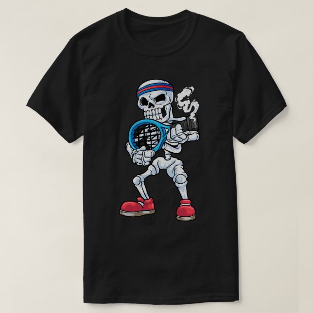 Camiseta Skeleton como jugador de tenis con cabeza (Diseño del anverso)