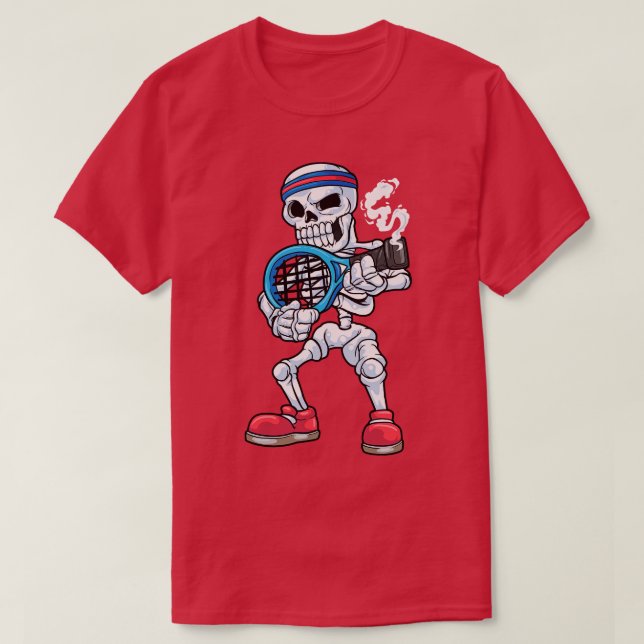 Camiseta Skeleton como jugador de tenis con cabeza (Diseño del anverso)