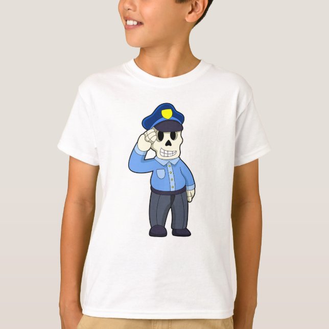 Camiseta Skeleton como oficial de policía con gorra de poli (Anverso)