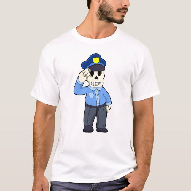 Camiseta Skeleton como oficial de policía con gorra de poli (Anverso)