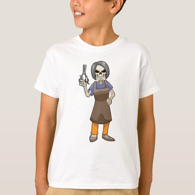 Camiseta Skeleton como peluquero con tijeras (Anverso)