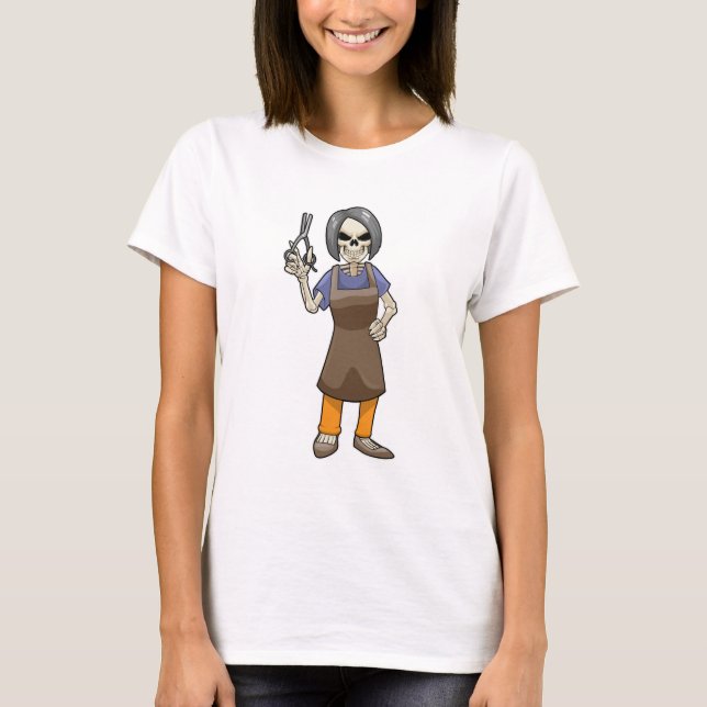 Camiseta Skeleton como peluquero con tijeras (Anverso)