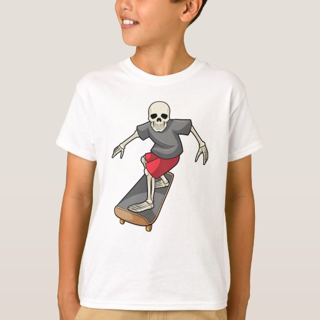 Camiseta Skeleton como Skater con Skateboard (Anverso)