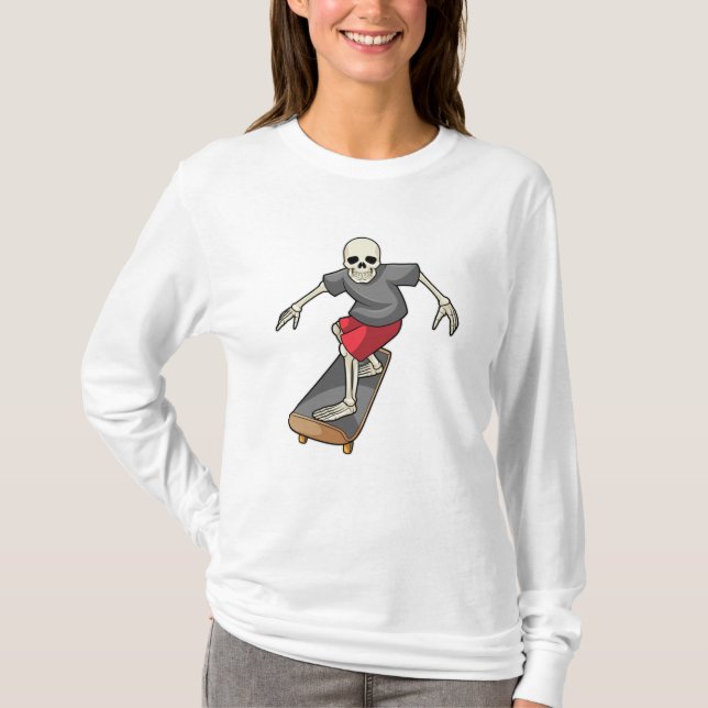 Camiseta Skeleton como Skater con Skateboard (Anverso)