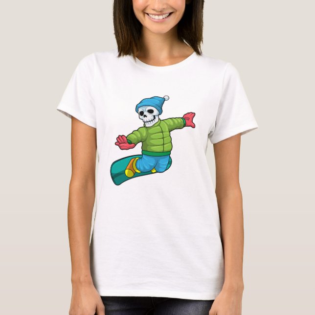 Camiseta Skeleton como Snowboard con snowboard (Anverso)