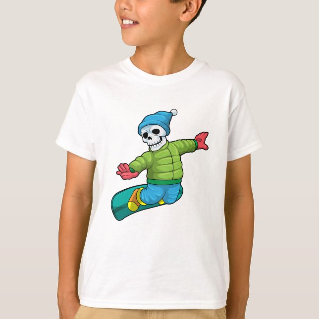 Camiseta Skeleton como Snowboard con snowboard (Anverso)