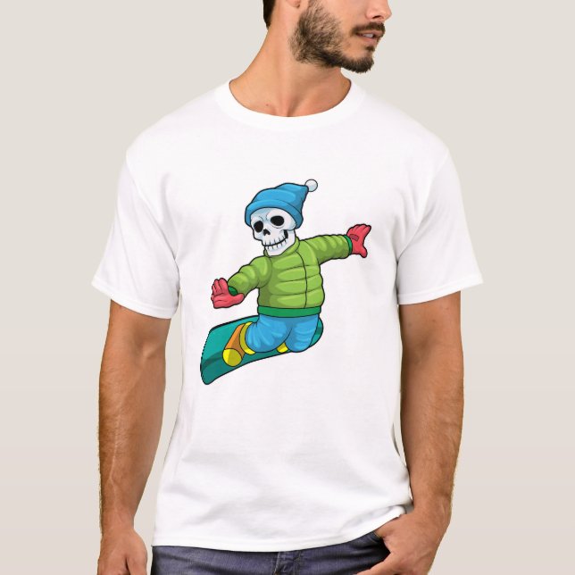 Camiseta Skeleton como Snowboard con snowboard (Anverso)