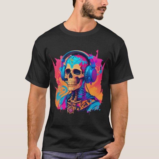 Camiseta Skeleton con audífonos Skull colorido (Anverso)
