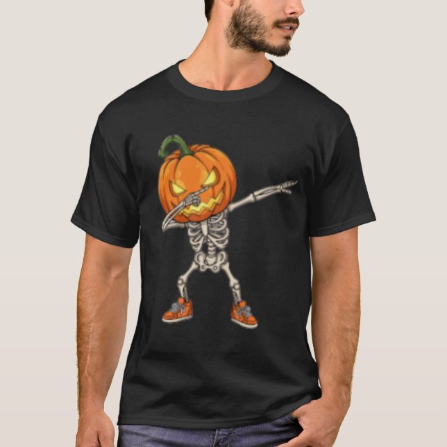Camiseta Skeleton con cabeza de calabaza Dab Dance Hallowee (Anverso)