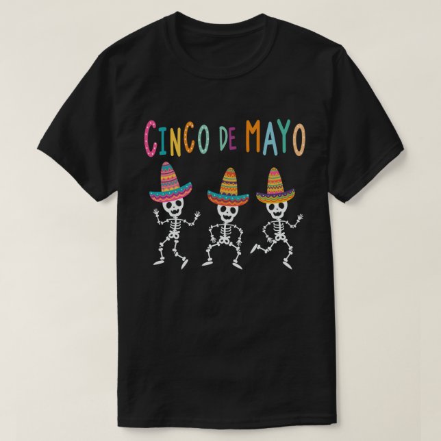 Camiseta Skeleton con Gorra Funny Cinco De Mayo (Diseño del anverso)