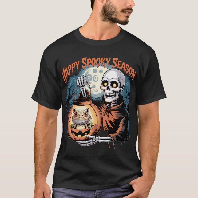 Camiseta Skeleton con Lizard en la linterna de la calabaza (Anverso)