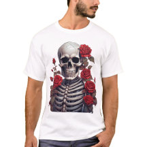Skeleton con rosas rojas