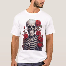 Camiseta Skeleton con rosas rojas