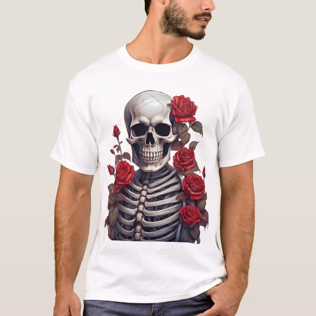 Camiseta Skeleton con rosas rojas (Anverso)