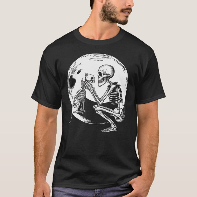 Camiseta Skeleton Cute Cat Skull Kitty Halloween Men Women  (Anverso)