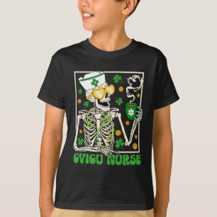 Camiseta Skeleton Cvicu Enfermera Café Shamrock St Patricks