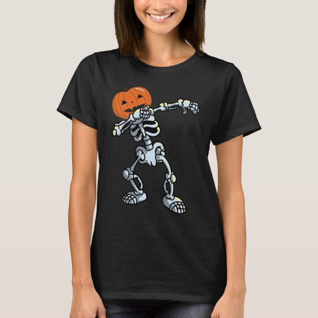 Camiseta Skeleton Dabbing Pose Jack O' Lantern Calabaza (Anverso)