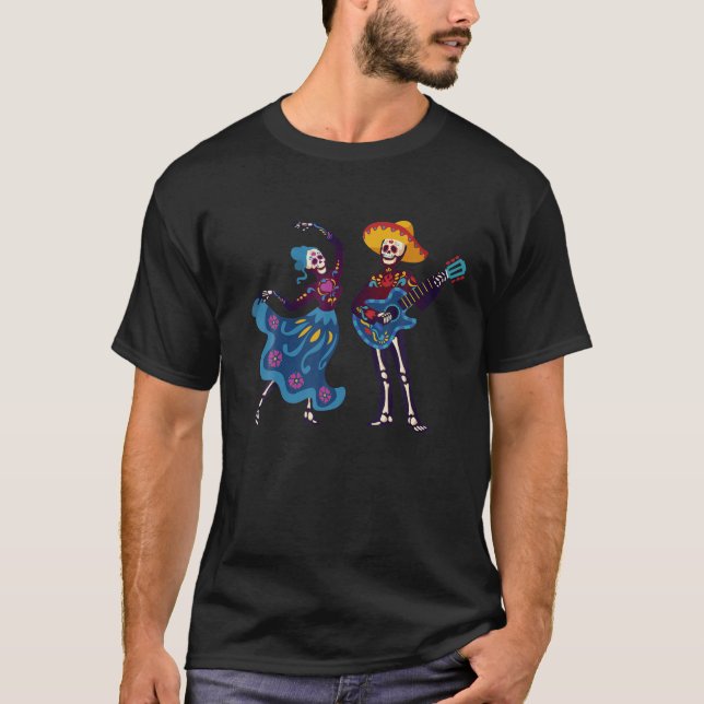 Camiseta Skeleton Dancing Sugar Skull Calavera Muertos Hall (Anverso)