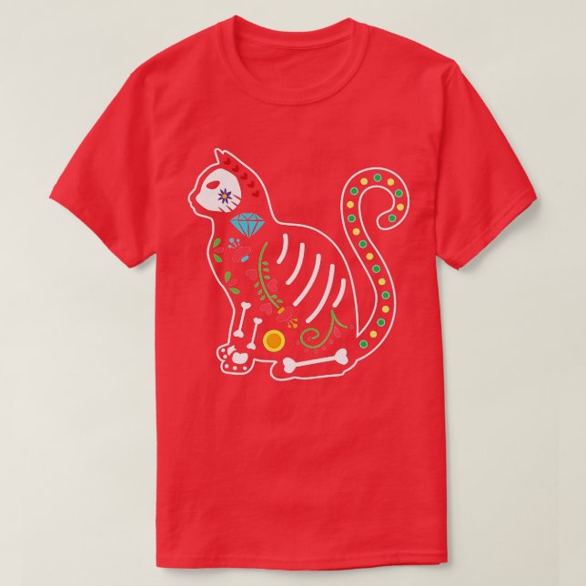 Camiseta Skeleton de gatos con azucar en el día del gato (Diseño del anverso)