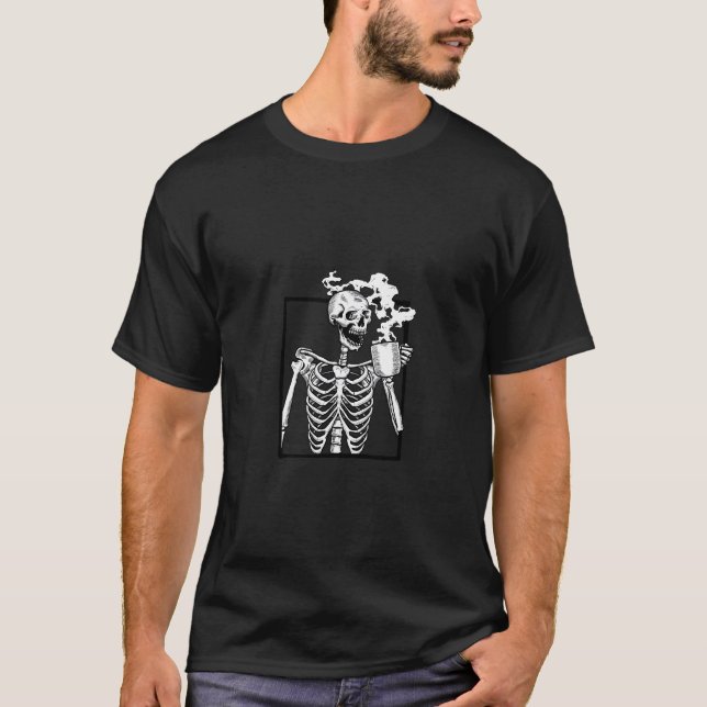Camiseta Skeleton de Halloween Beber café Funny Skull (Anverso)