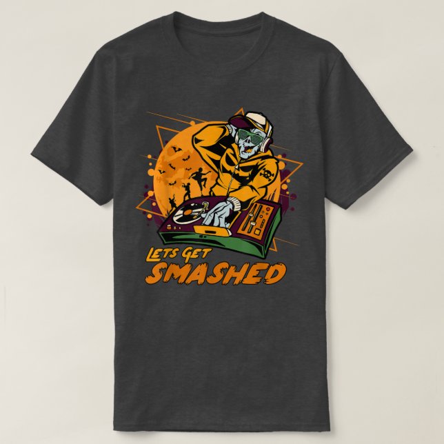 Camiseta Skeleton de Halloween Jack O Lantern DJ Fiesta Let (Diseño del anverso)