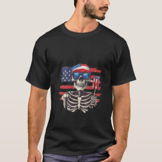 Camiseta Skeleton De La Bandera Estadounidense 4 De Julio D