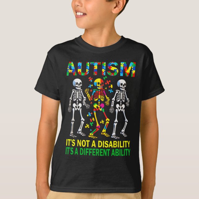 Camiseta Skeleton de sensibilización sobre autismo bailando (Anverso)