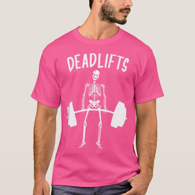 Camiseta Skeleton Deadlifout Workout - Gracioso peso de Hal (Anverso)