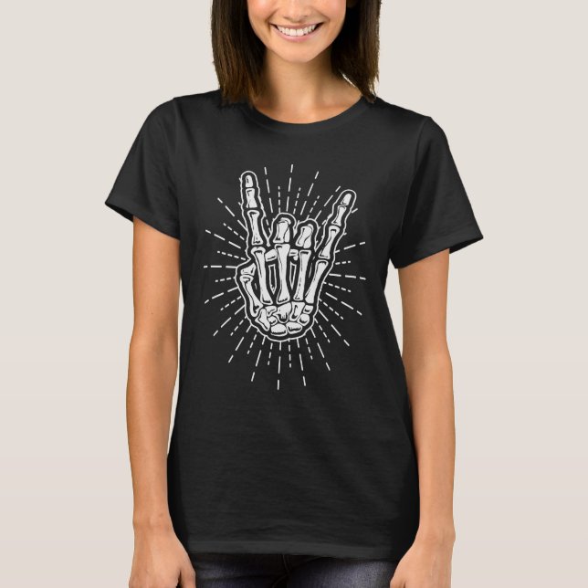 Camiseta Skeleton Devil Horns Rock Music  Halloween (Anverso)