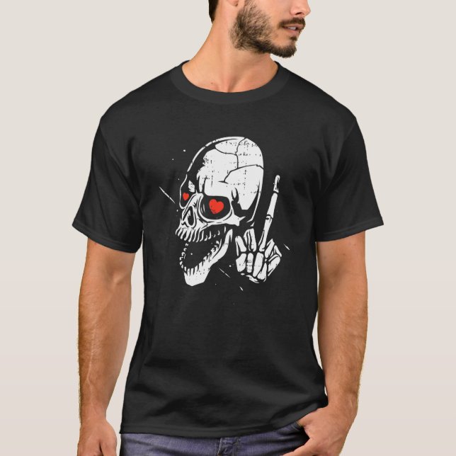 Camiseta Skeleton Día de San Valentín del corazón del dedo  (Anverso)