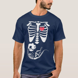 Camiseta Skeleton Dinosaur Heart Pregnant XRay Funny Hallow