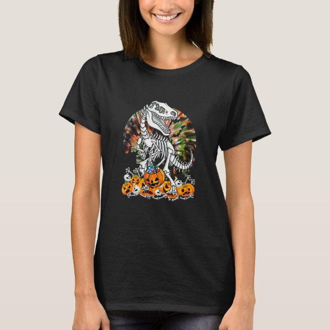 Camiseta Skeleton Dinosaur rex Boys Halloween Mummy  Pumpki (Anverso)