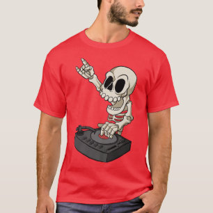 Camiseta Skeleton DJ Miing Desk Synthesizer Techno Raver Fe