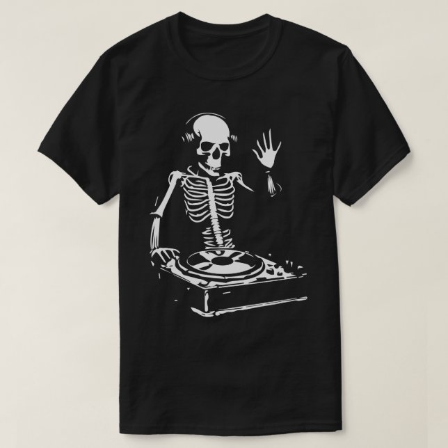 Camiseta skeleton dj tocando la música (Diseño del anverso)