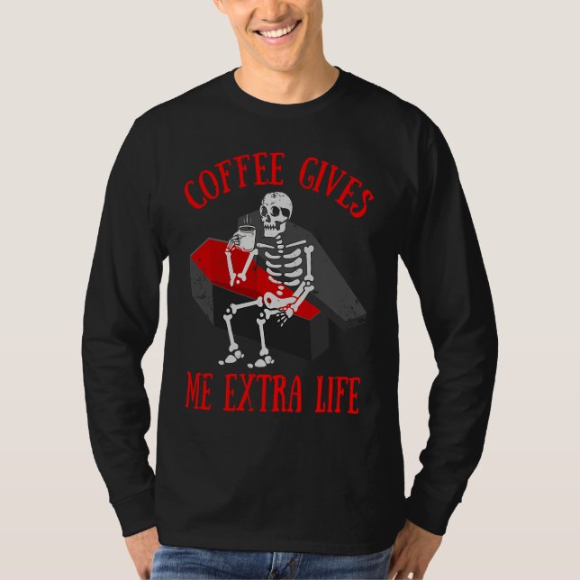 Camiseta Skeleton Drinking  Coffee  Cup Of Hot Coffee (Anverso)