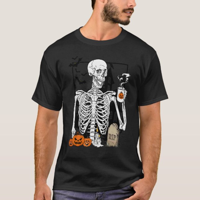 Camiseta Skeleton Drinking Coffee   Halloween Skull 1 (Anverso)