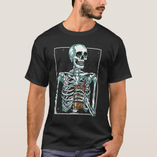 Camiseta Skeleton Drinking Iced Coffee Halloween 1