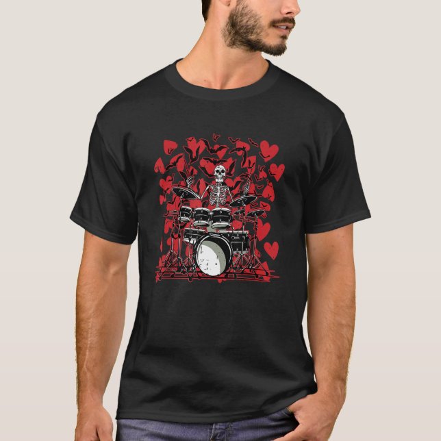Camiseta Skeleton Drummer Día de San Valentín Rock N Roll D (Anverso)