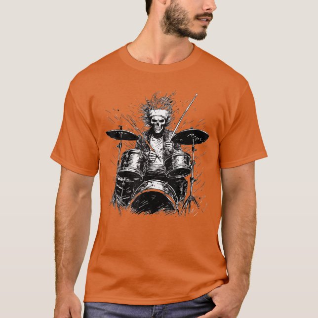 Camiseta Skeleton Drummer Guy Rock And Roll Rock On Drum Ki (Anverso)