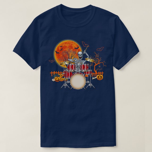 Camiseta Skeleton Drummer Halloween Costume Jugando tambore (Diseño del anverso)