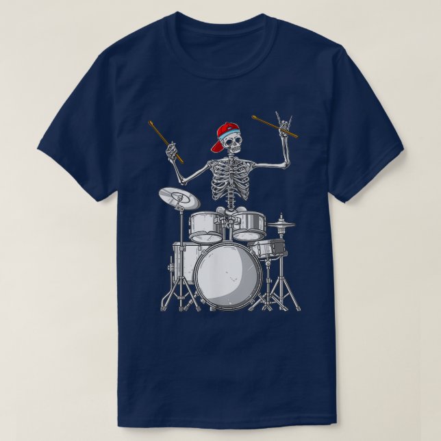 Camiseta Skeleton Drummer Halloween Costume Jugando tambore (Diseño del anverso)