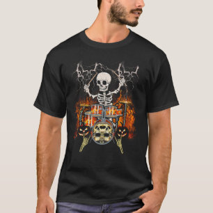 Camiseta Skeleton Drummer Halloween Costume Jugando tambore