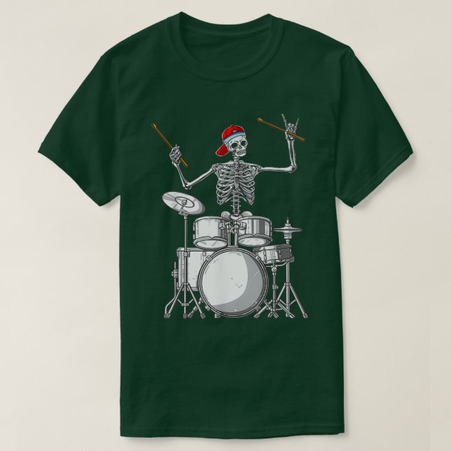 Camiseta Skeleton Drummer Halloween Costume Playing Drums  (Diseño del anverso)
