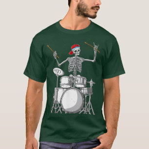 Camiseta Skeleton Drummer Halloween Costume Playing Drums 